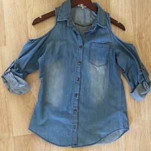 Denim shoulder cut out top